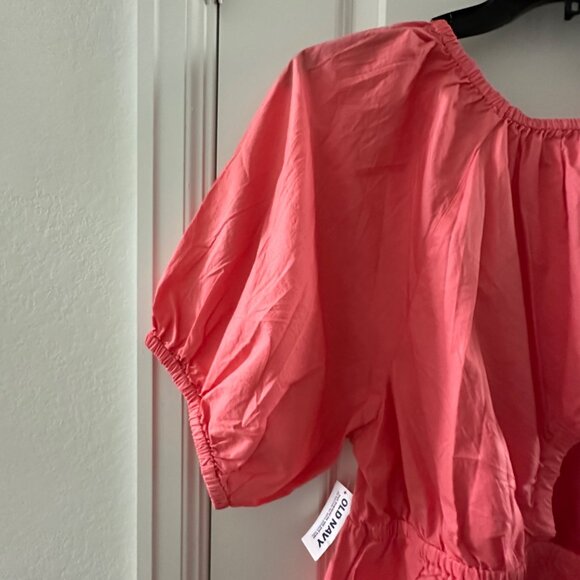 Old Navy Womens Coral Peasant Blouse 2X Cotton Short Sleeve Elastic Neck - Picture 7 of 12